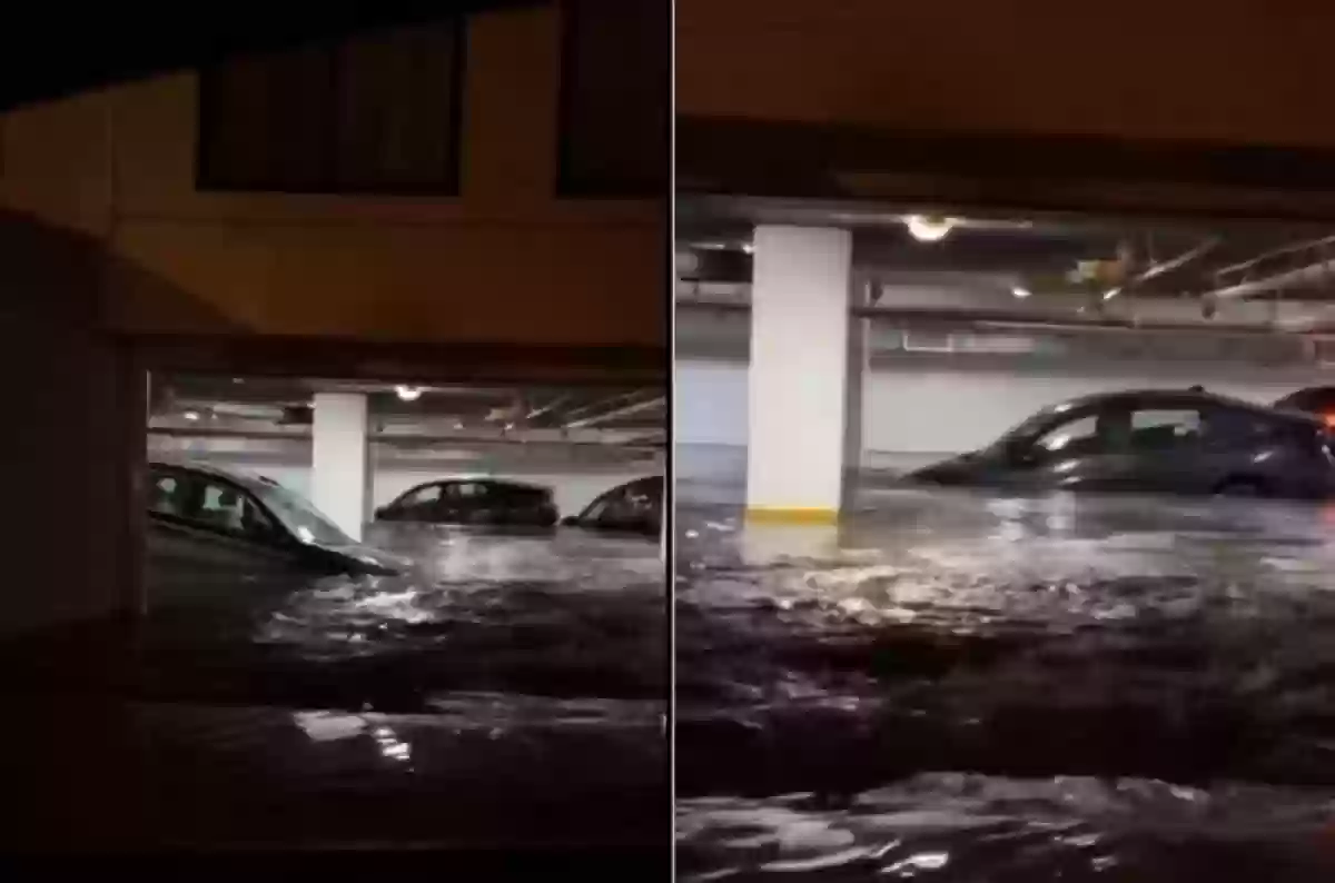 شاهد غرق جراج في الرياض بمياه الأمطار والخسائر